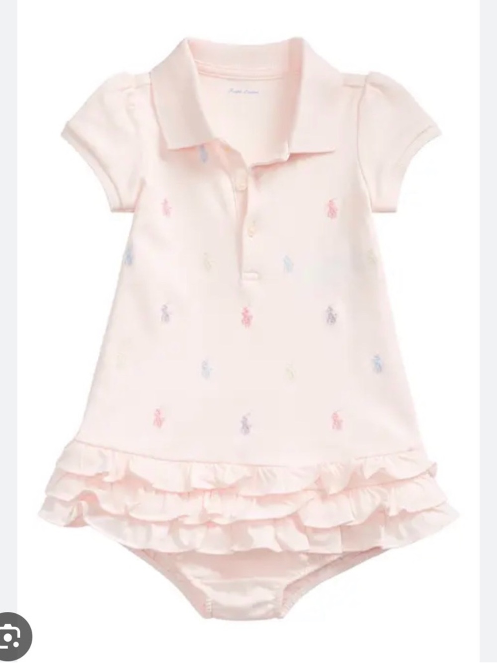 Ralph Lauren Pale Pink Polo Ruffle Onesie Dress